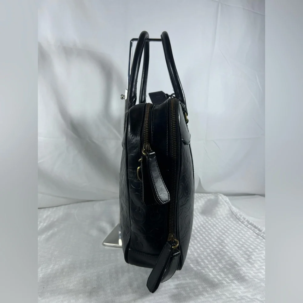 4043: Coach Black Embossed Leather Laptop Briefcase Business Bag